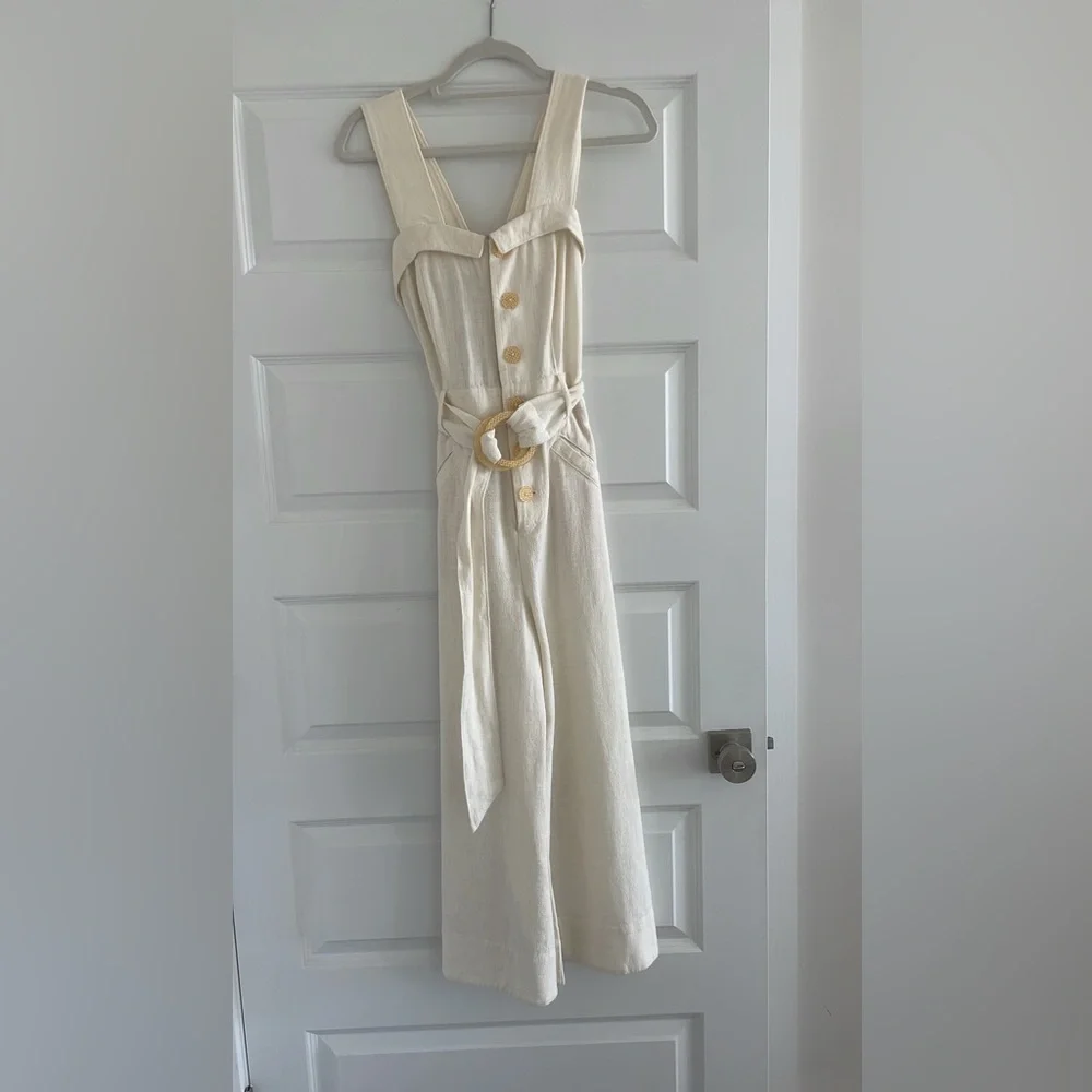 Anthropologie Cape Cod Linen Blend White Jumpsuit, Size US 2 - Picture 4 of 7